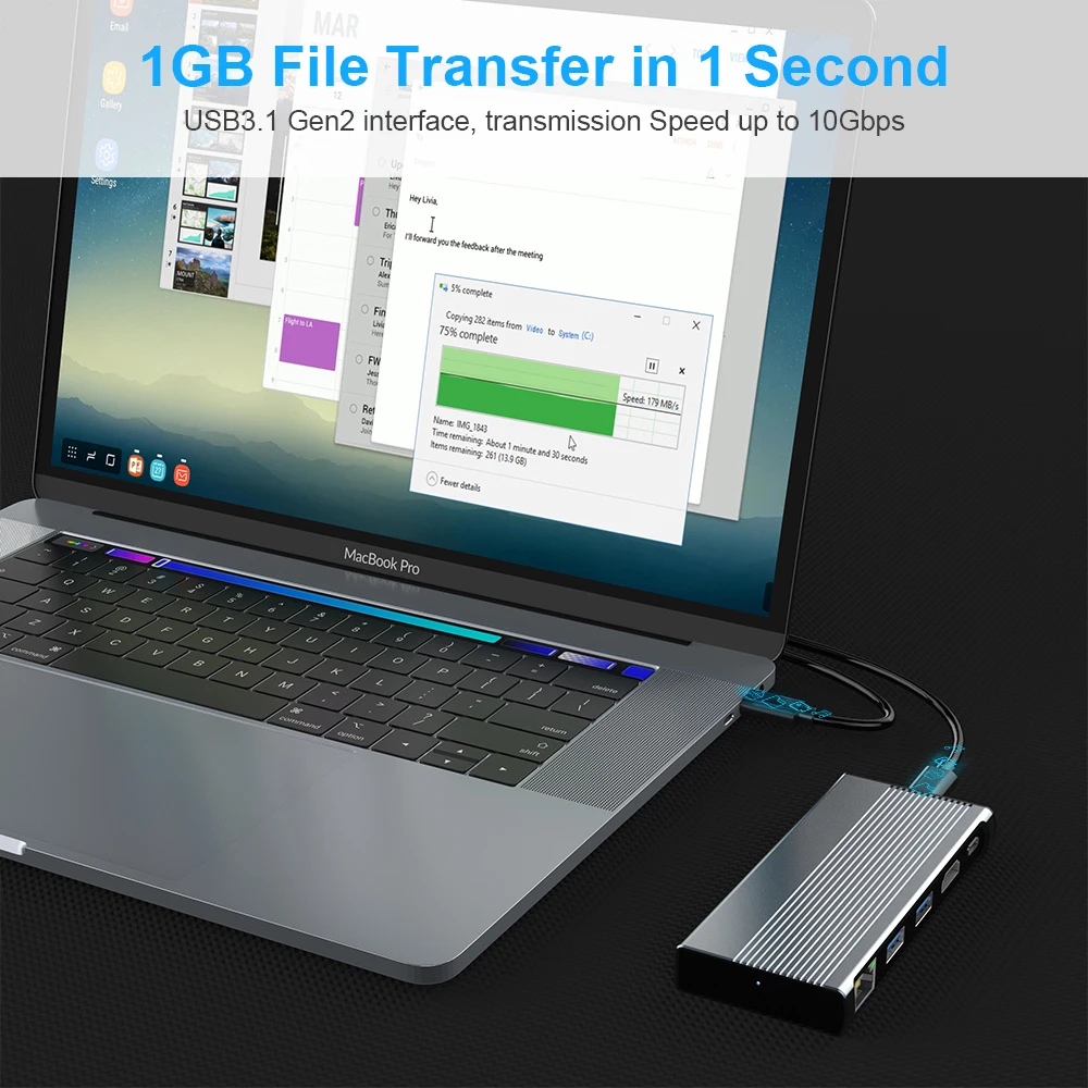 6 in 1 M2 NVME NGFF SSD Enclosure USB Adapter USB 3.1 Gen 2 10Gbps SSD Reader with HD 4K 1000M LAN PD100W HUB NVMe Case
