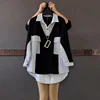 2024 Fashion Korean Striped Patchwork Shirt Female Casual Long Sleeve Loose Single-breasted Blouse Women's Clothing