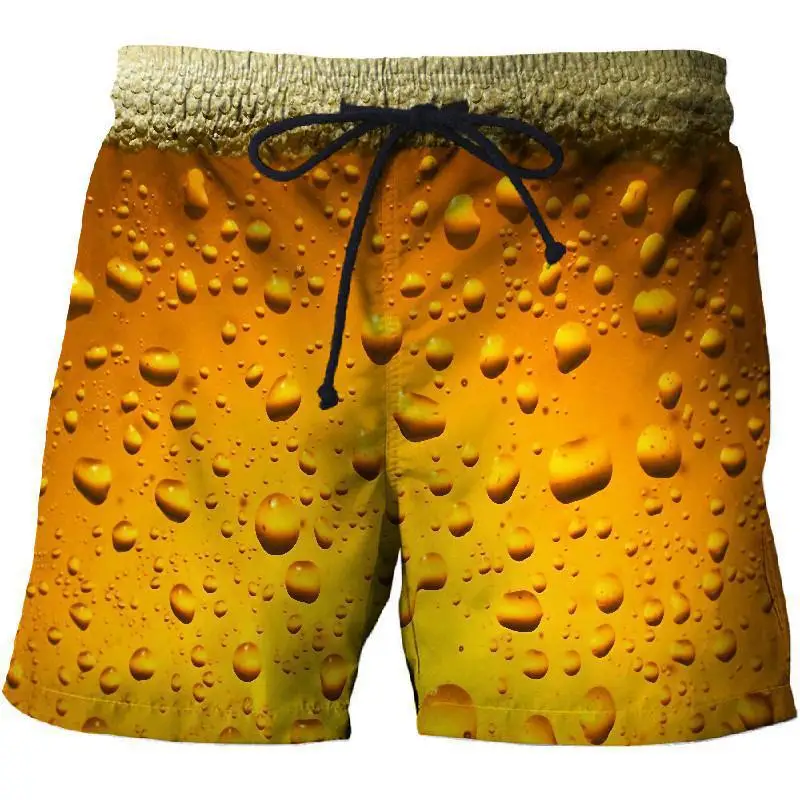 Beer Graphic Shorts Pants Casual Men 3D Printed Beach Summer Surf Swim Trunks Hawaii Vacation Swimsuit Ice 3