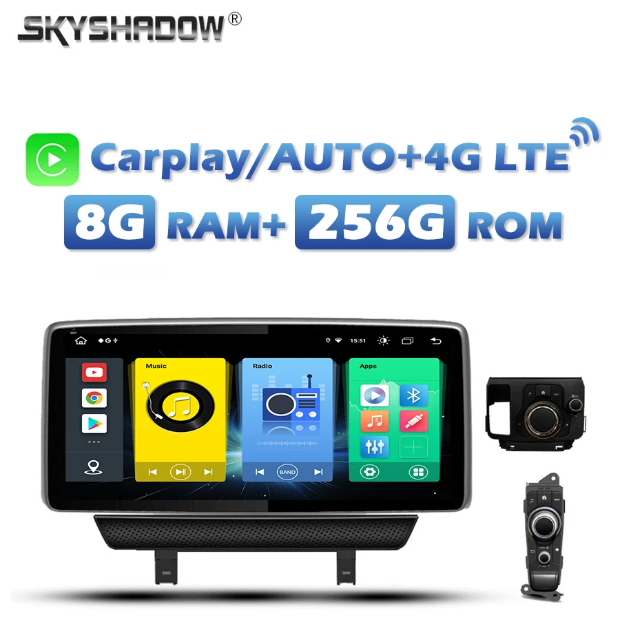 10.25 인치 SIM 무선 카플레이, 안드로이드 13.0, 8G + 256G 차량용 DVD 플레이어, IPS GPS RDS 라디오, 와이파이 블루투스, MAZDA 2 CX3 2015-2021 