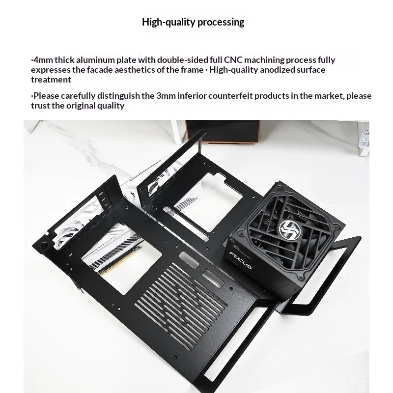 4mm CNC 알루미늄 오픈 프레임 섀시, ATX PSU 160-180mm 및 3슬롯 GPU 지원, 방진 및 간편한 케이블 관리 Xproto-L