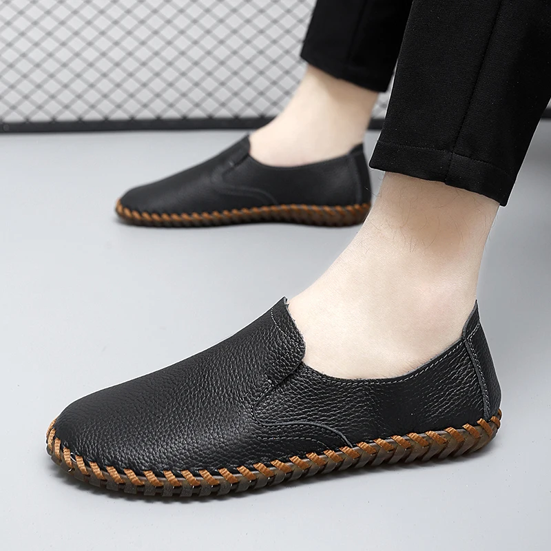 Casual Leather Shoes For Men New British Style Men's Good Quality Casual Leather Business Shoes Slip On Loafers Large Size 47