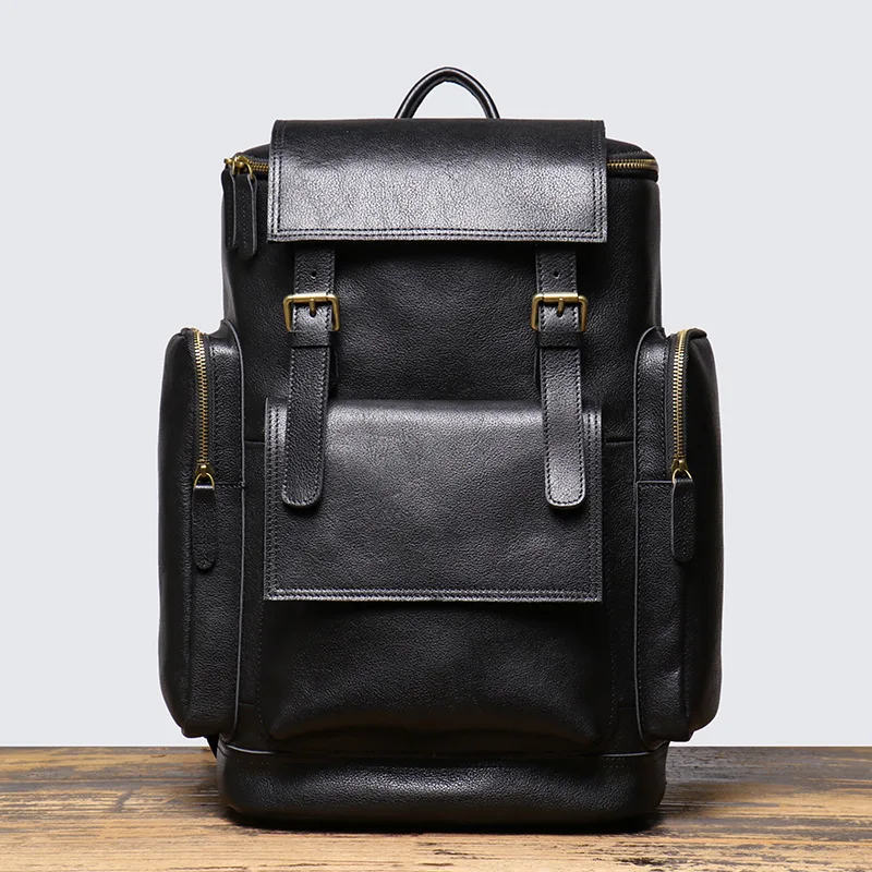 Genuine Leather Men's Travel Backpack Vegetable Tanned Cowhide Multifunctional Laptop Bag