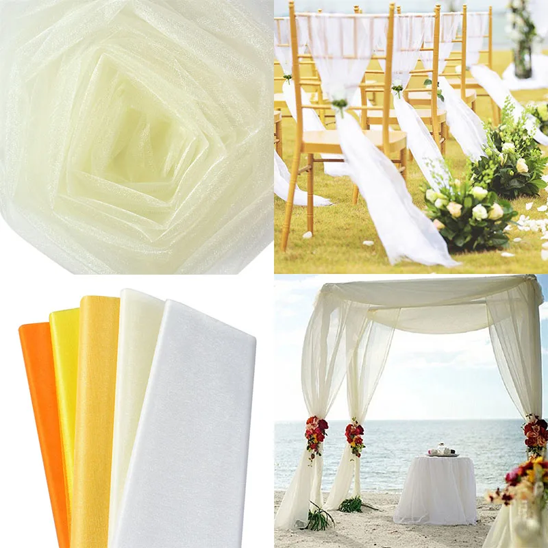 5/10m Tulle Wedding Organza Roll Sheer Crystal Organza Fabric for Wedding Decoration Mariage Yarn Birthday Event Party Supplies