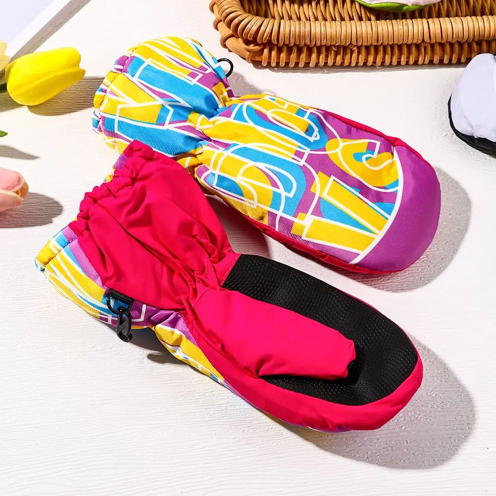 Kids Gloves Winter Warm Letter Printing Mittens Non-slip Waterproof Windproof Outdoor Sports 5-7 Y