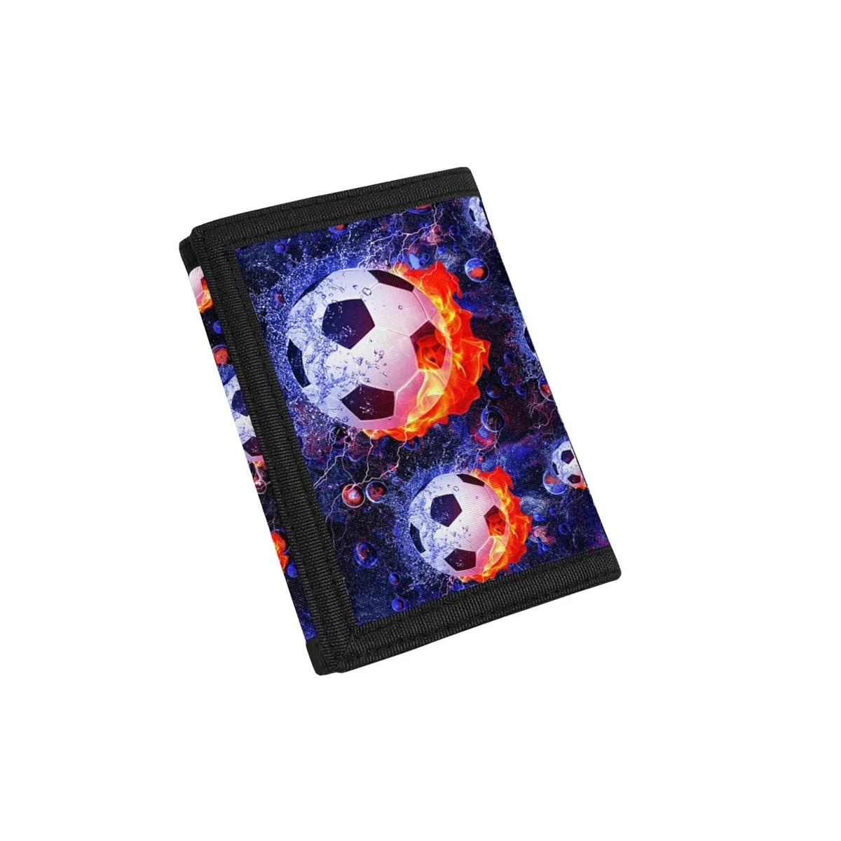 Fußball-Feuerflammen-Druck, Jungen-Geldbörse für Kinder von 9–12 Jahren, dreifach gefaltete RFID-Geldbörse, Outdoor-Sport-Geldbörse für Reisen, Geldbörse, Münzgeldbörse