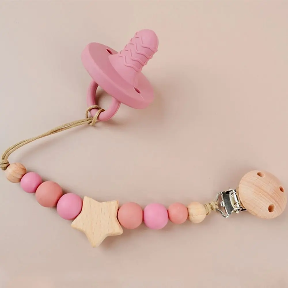 Dummy Clips Pacifier Holder Clips Star Wood Baby Pacifier Chain Soother Holder Nipple Holder Clips Baby Teether Toys Straps Baby