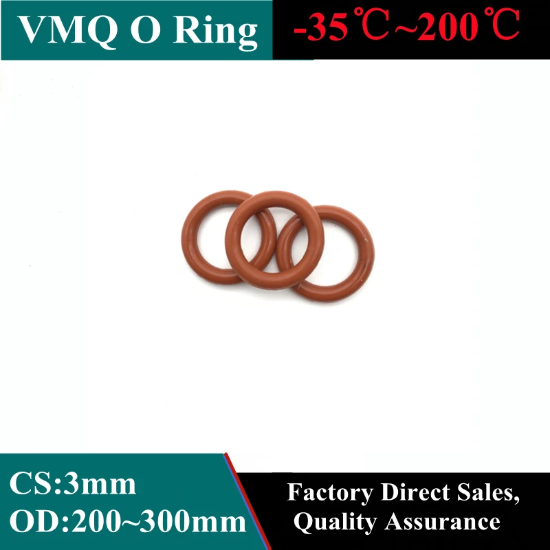 

5pcs Red VMQ Silicone O Ring CS 3mm OD 200mm ~ 300mm FoodGrade Waterproof Washer Rubber Insulated Round Shape Seal Gasket