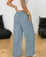 Ladies High Waist Soft Corduroy Pants Loose Wide-Leg Casual Trousers Elastic Waist Drawstring Women's Fashion - Image 4