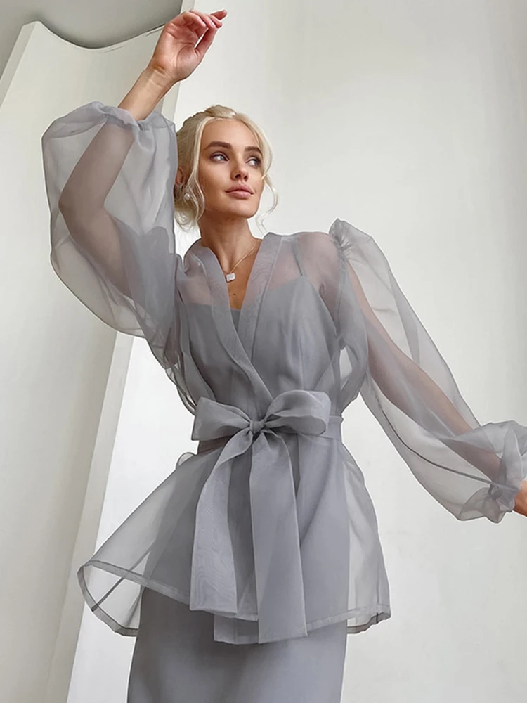 Blusa De Gasa De Manga Larga Para Mujer, Camisa Elegante De Estilo