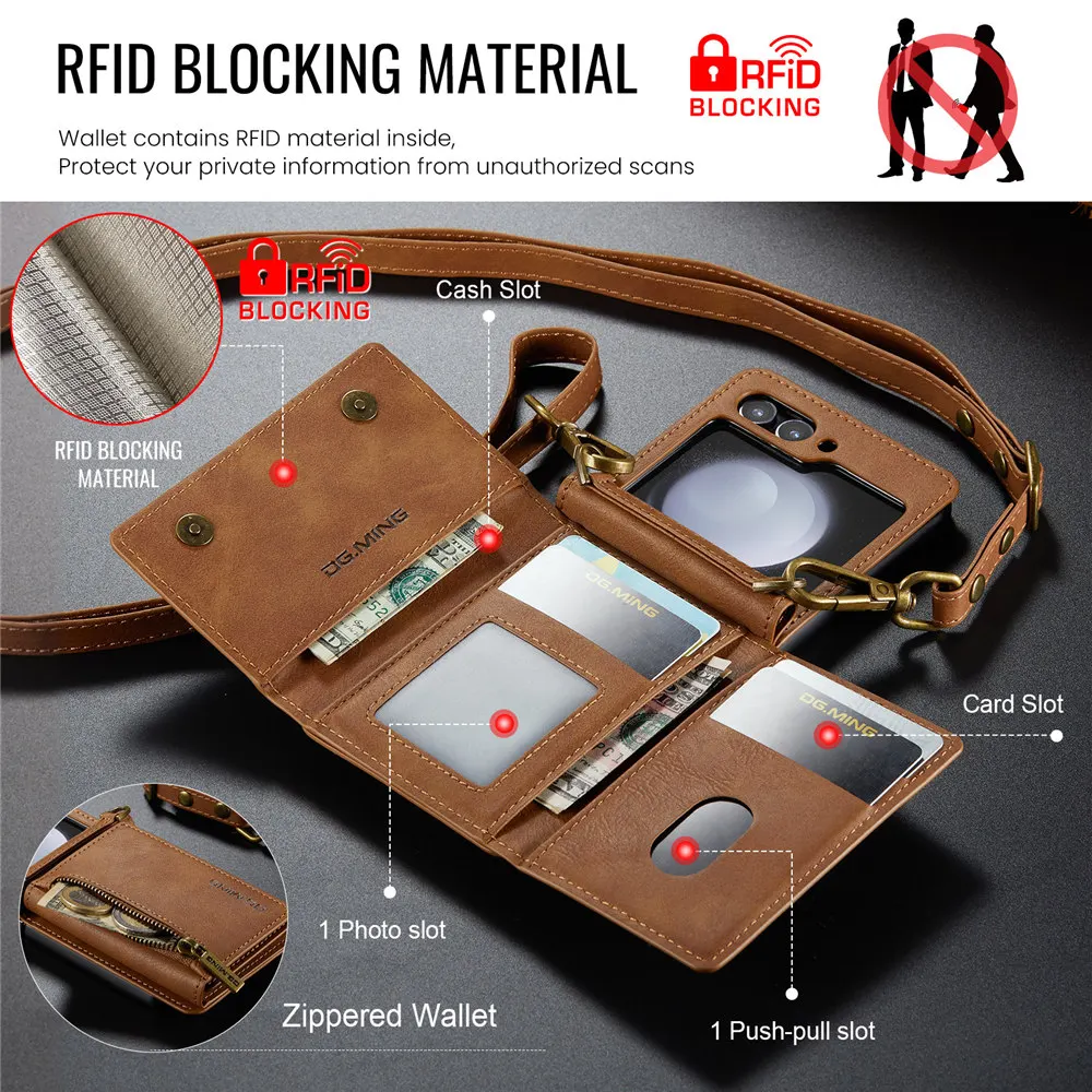 Vintage Lanyard Leather Wallet Case with Credit Card Slots