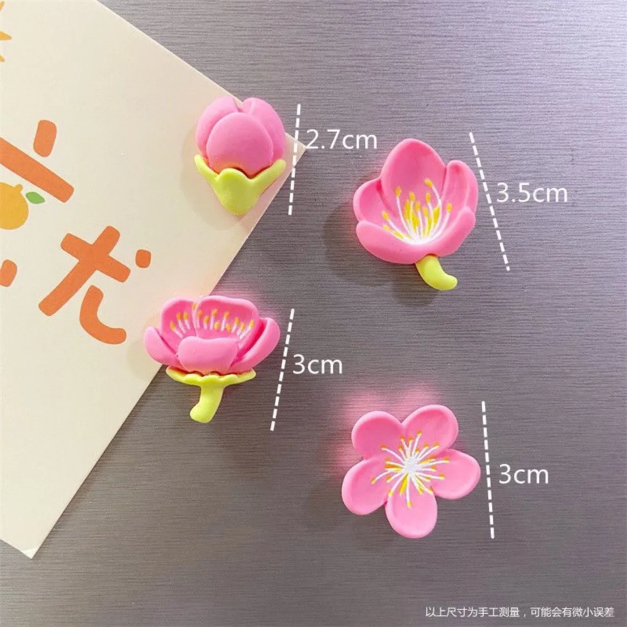 12pcs Fridge Magnet Pink Flower Resin Decorative Refrigerator Magnets Creative Whiteboard Cartoon Magnetic Sticker