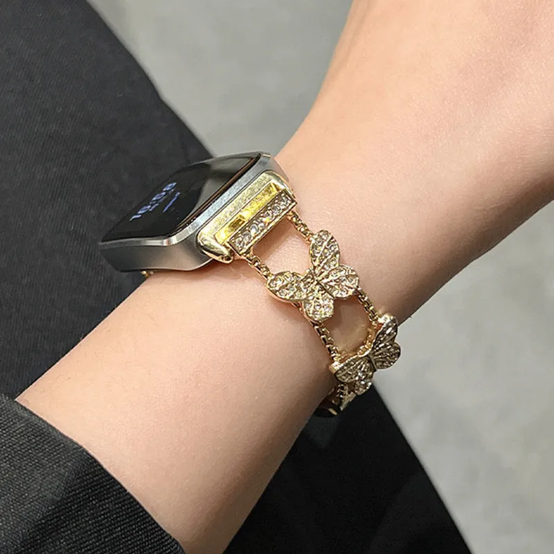 Luxurious Bling Butterfly Diamond Metal Smartwatch Bracelet Strap, 18-22mm