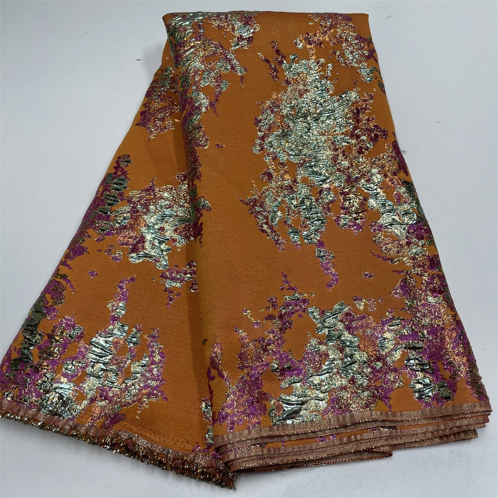 African Jacquard Organza Brocade Fabric Nigerian Damask Tulle Mesh Gilding Lace French Net Material Brocard Tissu 5Yard
