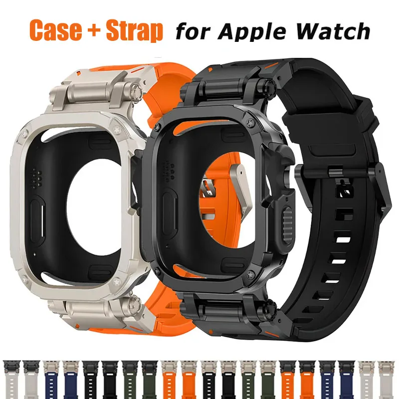 TPU-Gehäuse + Armband für Apple Watch Ultra 2 1, Gummischlaufenband, 49 mm, Silikon-Herrenarmband für IWatch-Serie 9 8 7 45 mm, 6 5 4 Se 44 mm