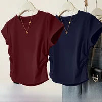 Slim Fit ort Sve T-irt Women's Korean Sle Teaded Waist Design Summer Faionable Body a Versatile Top