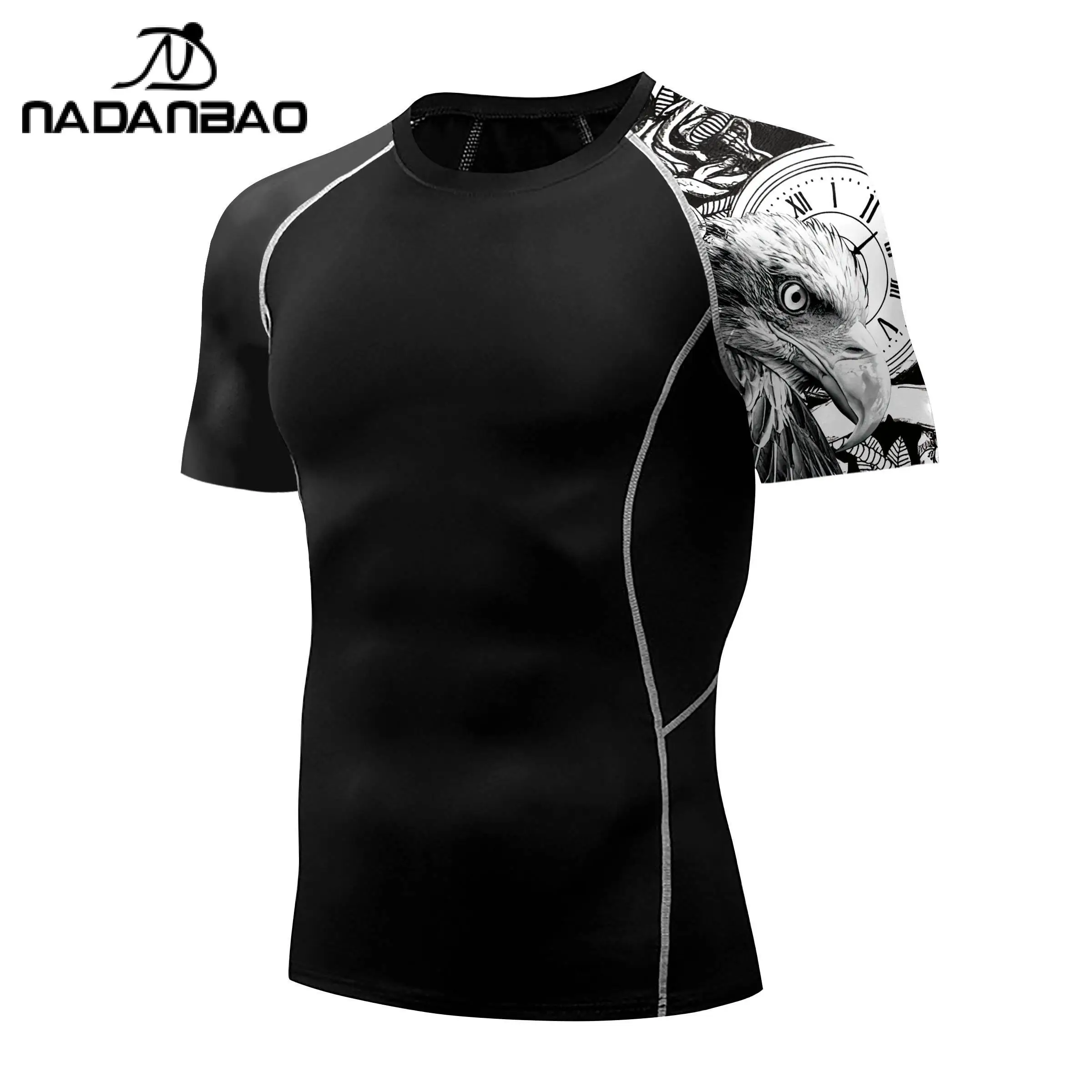 Nadanbao Men Fitness Swimsuits T-Shirt Gym Slim Beach Swimwear Black Fashion Short Sleeve Casual Surfing Wetsuit Beachwear Tops