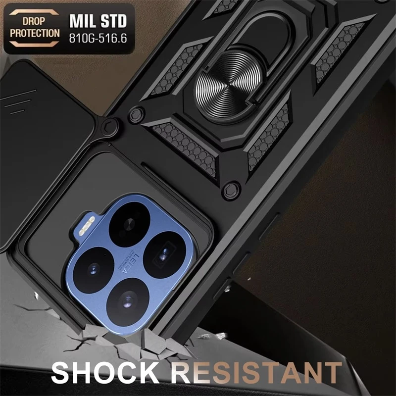 Slide Camera Lens Armor Case with Car Magnetic Holder Ring and Shockproof Cover