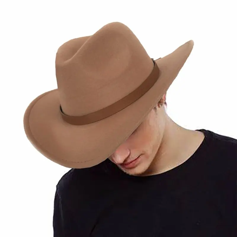 Cowboy Hat for Men Women Felt Wide Brim Cowgirl Hat with Strap 5