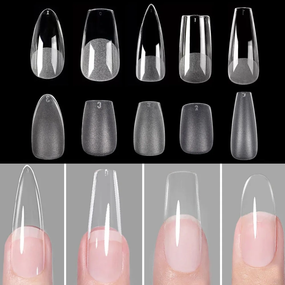 120 Pz/Borsa Punte Per Unghie Coffin Press On Nail Clear Full Cover Unghie Finte Stampa Artificiale Su Ballerina Lunga
