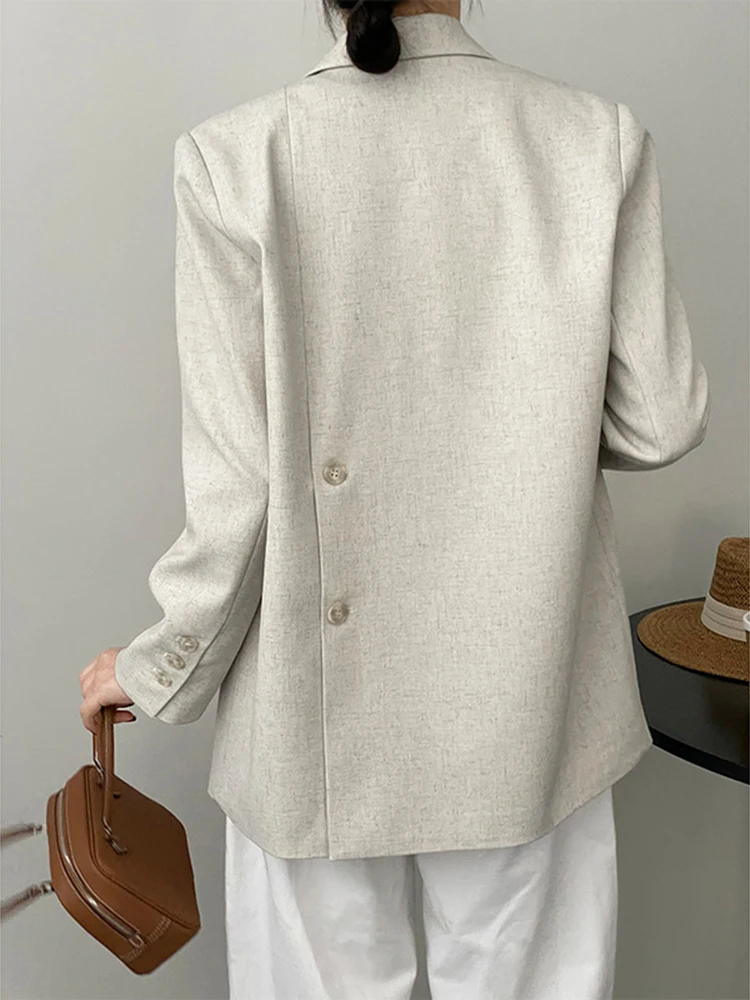 [LANMREM] Back Button Design Blazers For Women Solid Double Breasted Minimalism Office Lady Jackets 2024 Spring New 26D8658