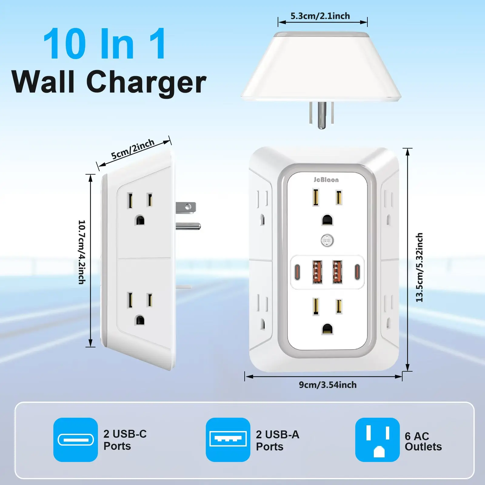 Multi Power Strip Wall Socket, US Plug with 6 AC Outlets 4 USB Ports(2 ...