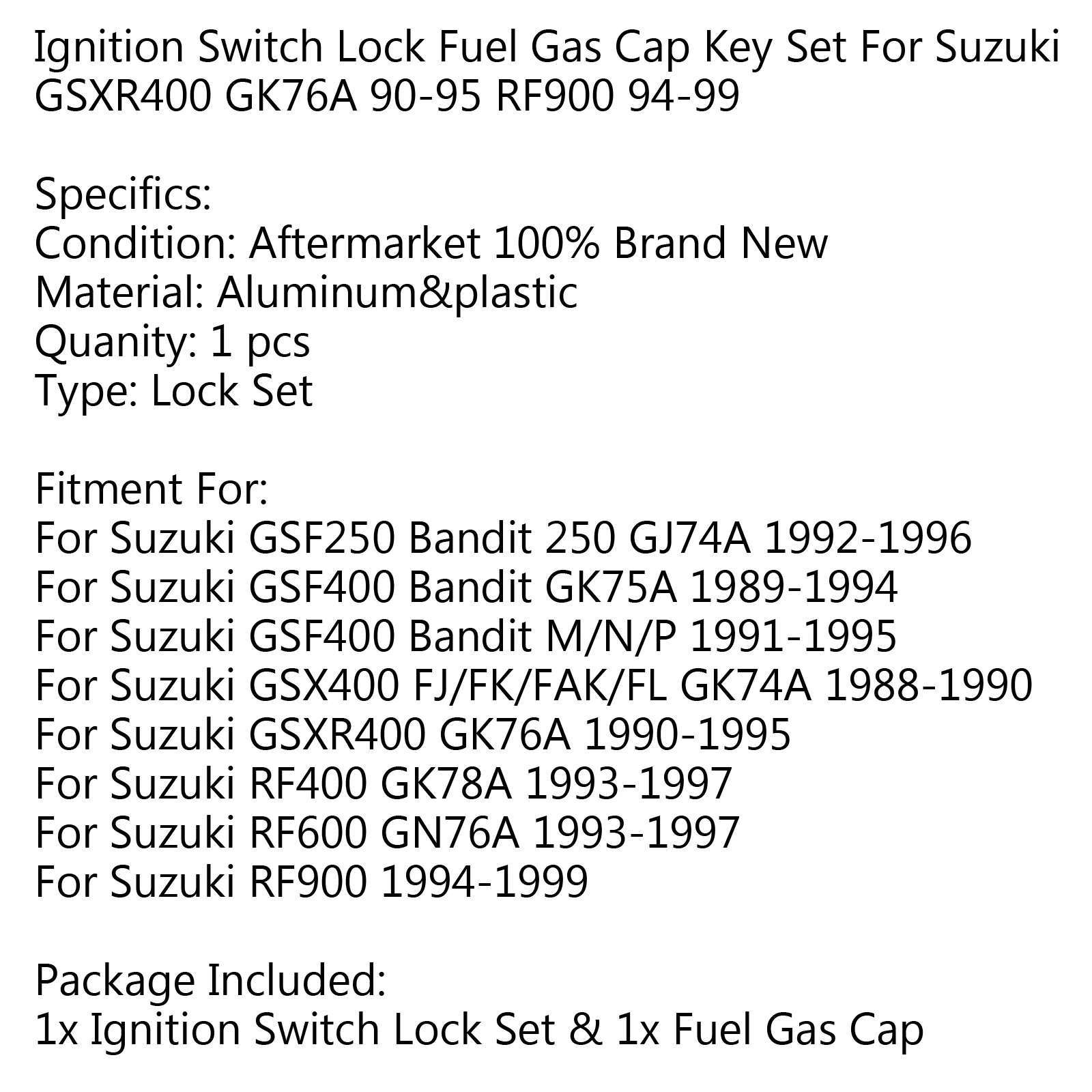 점화 스위치 잠금 연료 가스 캡 세트, 스즈키 GSXR400 GK76A 1990-1995 RF900 1994-1999