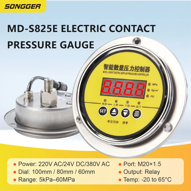 Pressostat numérique MD S825E en acier inoxydable 304 contrôleur de pression d’eau 220VAC 24VDC 380VAC filetage M20x1.5 pour systèmes hydrauliques et thermiques 1