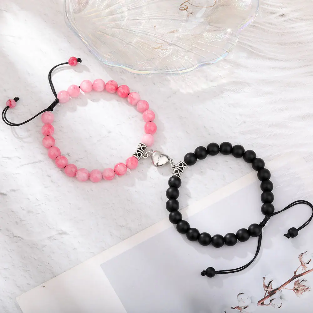 Magnet Couple Bracelets Woman Men Romantic Heart Matching Lovers Natural Stone Beads Yoga Bracelet Valentine Gift Jewelry