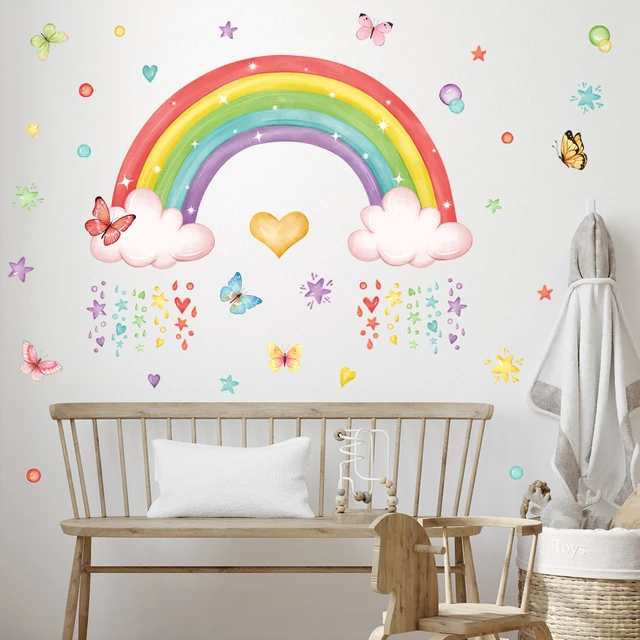 Pegatinas de pared de arcoíris, nubes, estrellas, mariposas, papel tapiz de  fondo, pegatinas decorativas para el hogar, sala de estar, 30x90cm, Ms6244  - AliExpress