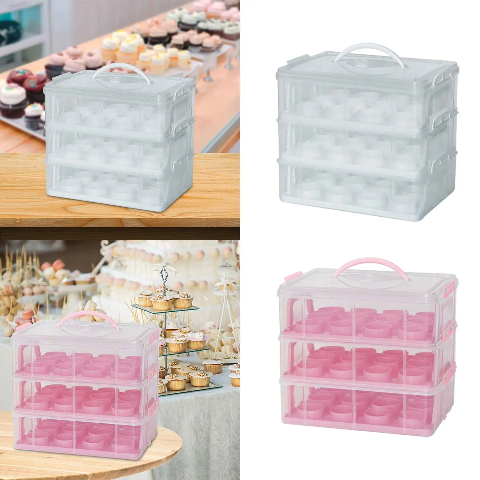 2 Tier Cupcake Carrier with Handle Reusable Holds 36 Cupcakes Cupcake Holder Container for Muffin Cheesecakes Pies