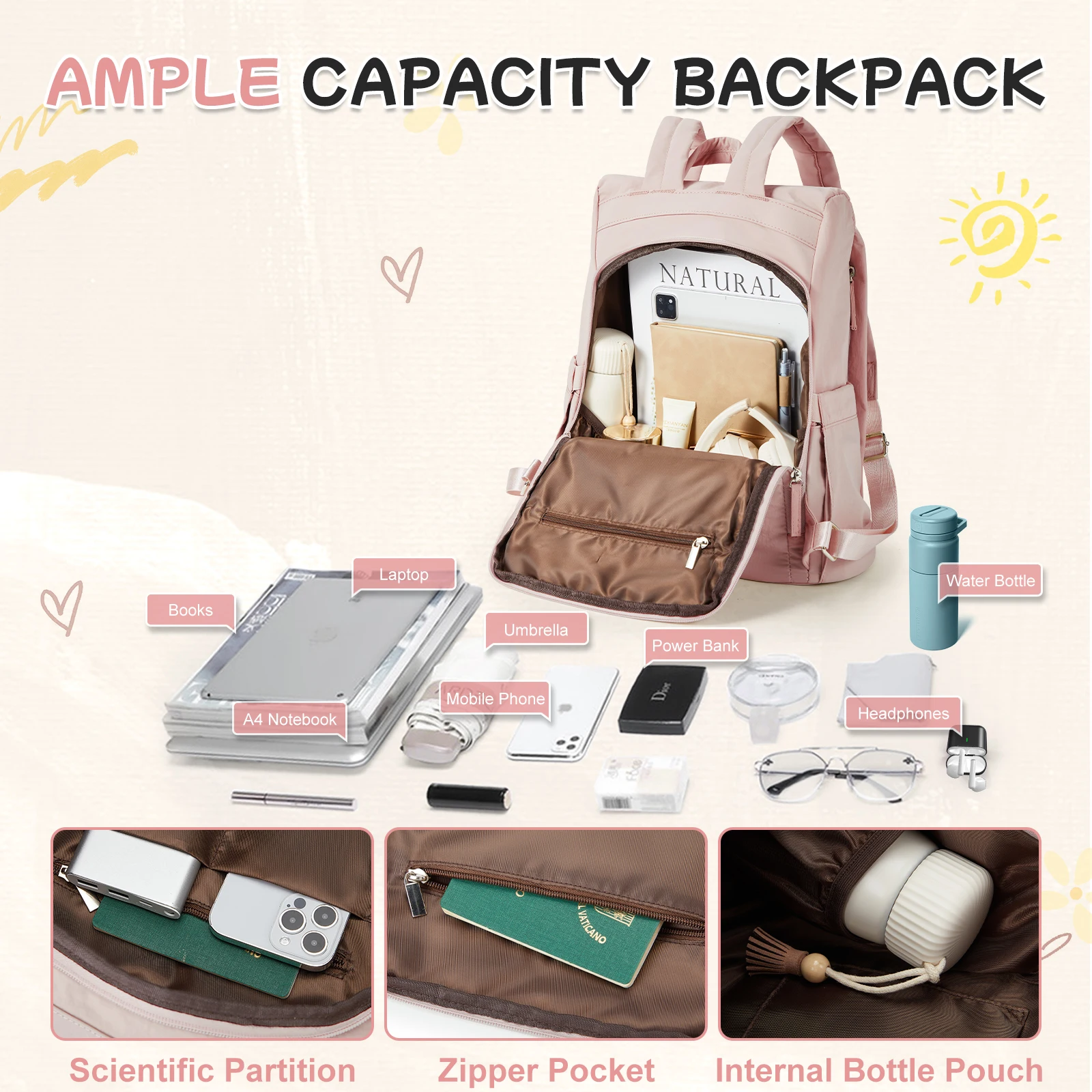 Fashion Waterproof Backpack for Women's, High School & College Student Casual Backpack, Women's mochila trabajo，Backpack Teacher