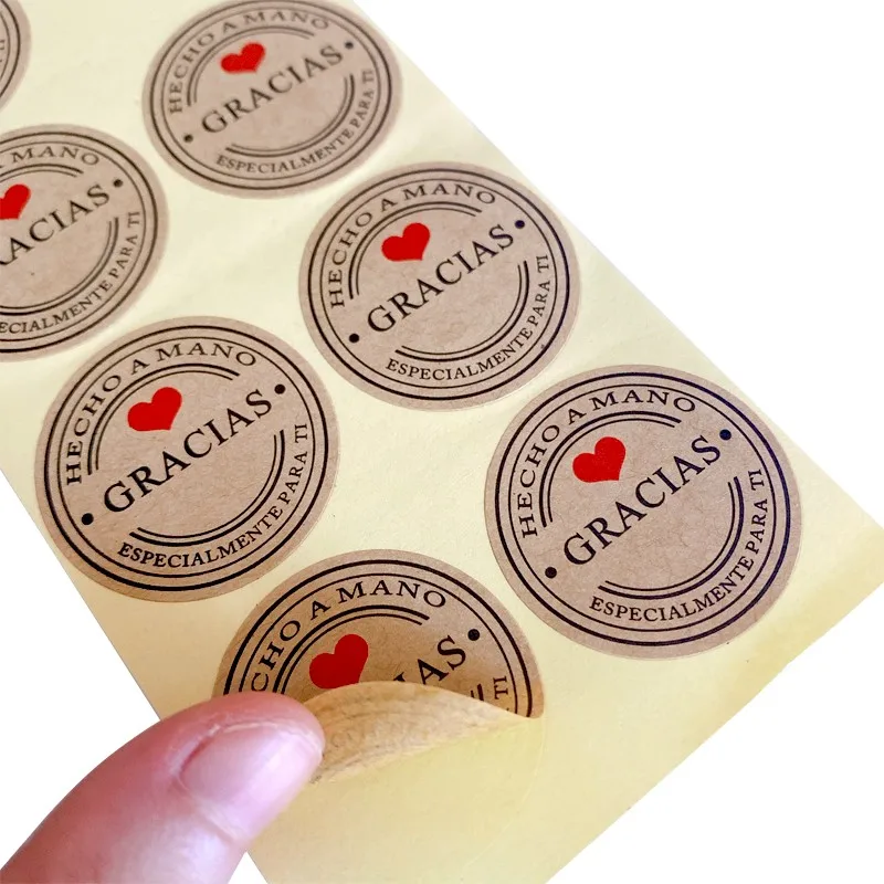 Self Adhesive Stickers 35mm GRACIAS Kraft Red Love Heart Sealing 100pcs/bag