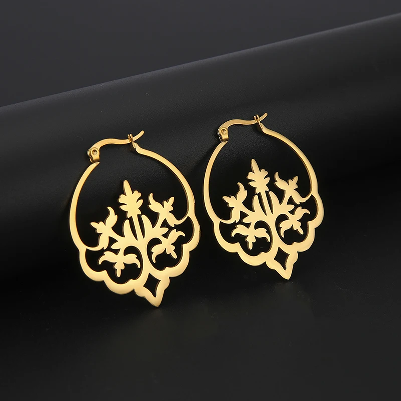 Vintage Spinne Creolen für Frauen Mädchen Edelstahl Gold Farbe Baum Blume baumeln Ohrring Modeschmuck Trend – Detail 17