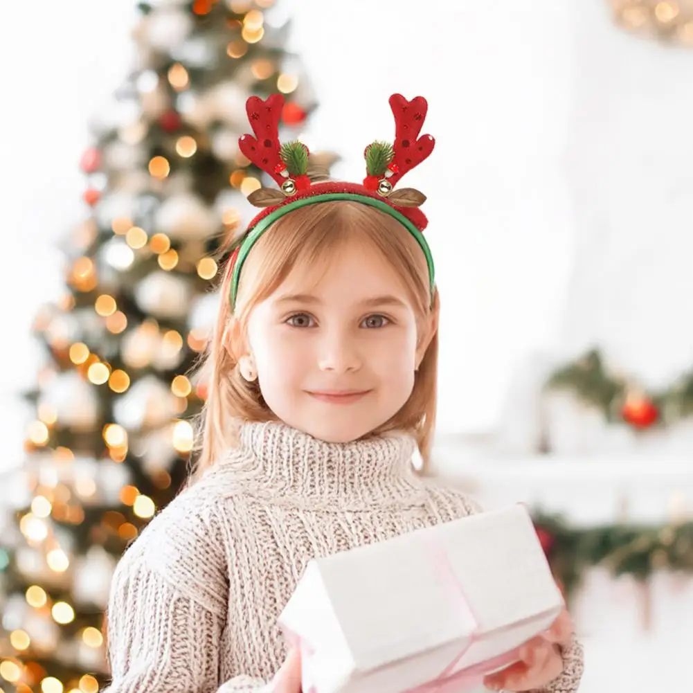 Christmas Headband Elk Horn Headband With Bell Sequin Xmas Lightweight Hair Band For Kids Festive Photo Props Decor