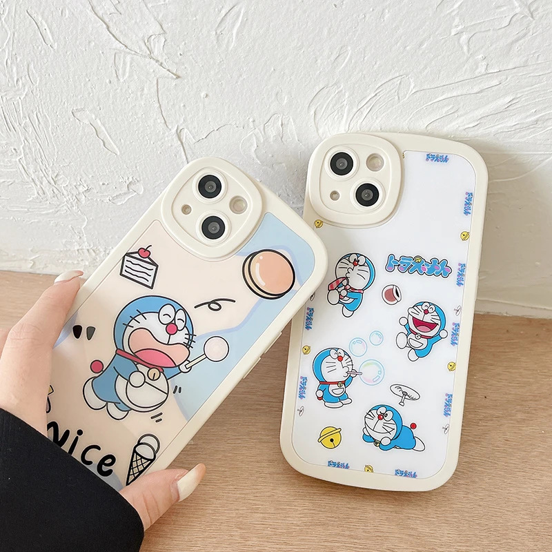 BANDAI Cute Anime Doraemon Cartoon White Silicone Phone Case for iPhone 11 12 13 Pro Max 7 8 Plus X XR XS MAX Hard Fundas iphone 13 mini slim case