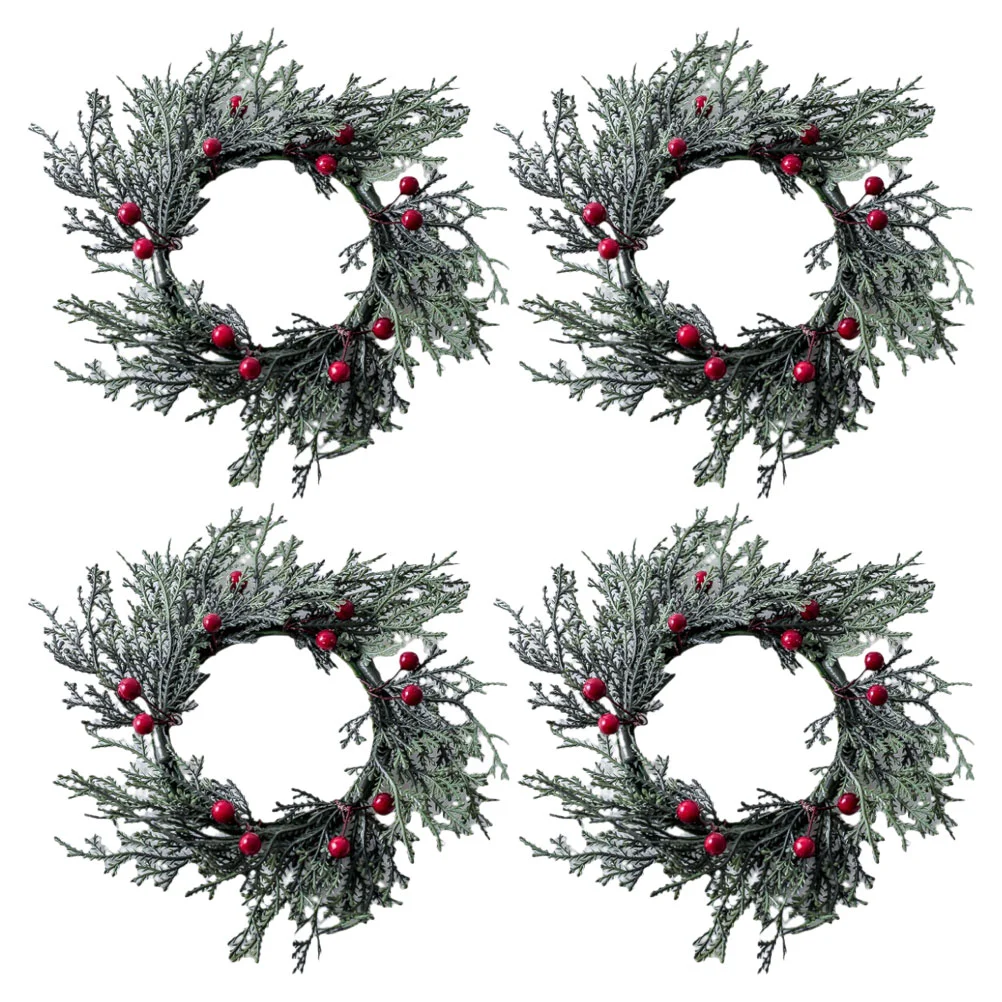 

Christmas Candle Rings Artificial Red Berries Wedding Candle Wreaths Snowy Pine Needles Garland Candle Ring Pillars