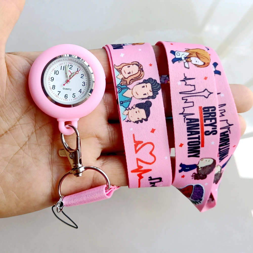 Quartz Watch Pocket Watch Cartoon Printing Lanyards Rope Keychains Nurse Doctor Hospital Medical Name Card Holders Quartz Pocket Watches Hang Clock Gifts