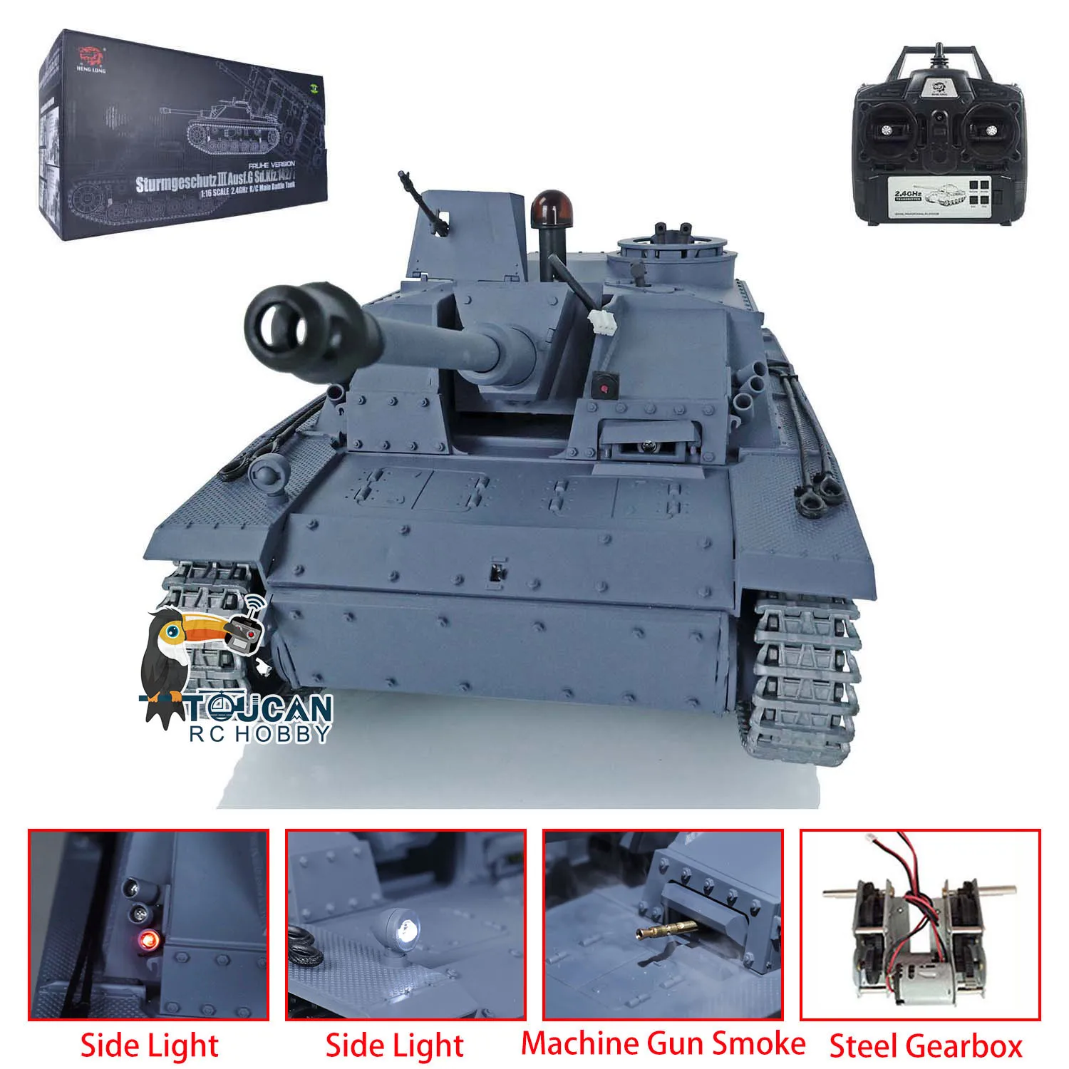 1/16 Heng Long HL TK7.0 German Stug III RC Tank 3868 Metal Tracks Turret Side Light 3