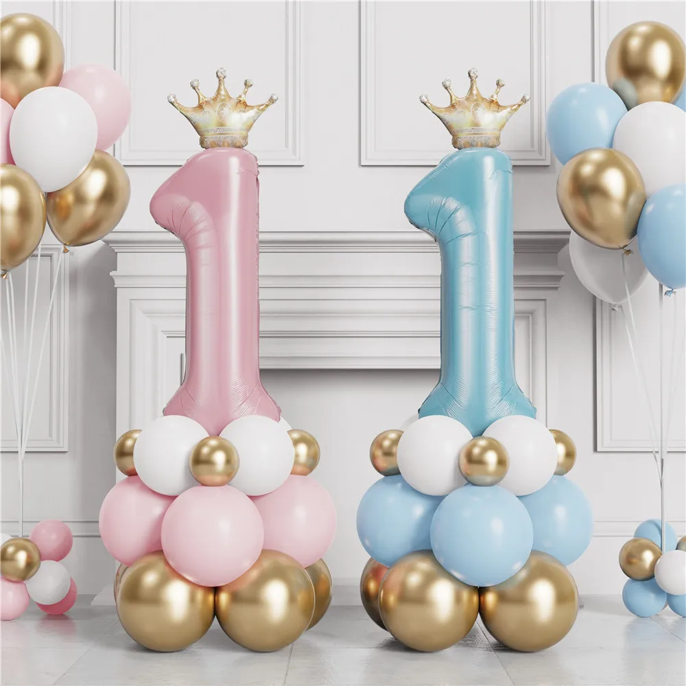 30 pollici corona numero 1 palloncini Kit 1 ° compleanno decorazione festa  palloncino Foil blu rosa palloncino Globos Baby Shower decorazione -  AliExpress