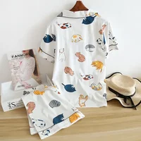 New 100% cotton short-sleeved shorts ladies pajamas set cute cartoon pajamas Japanese simple short pajamas women sleepwear - Image 2
