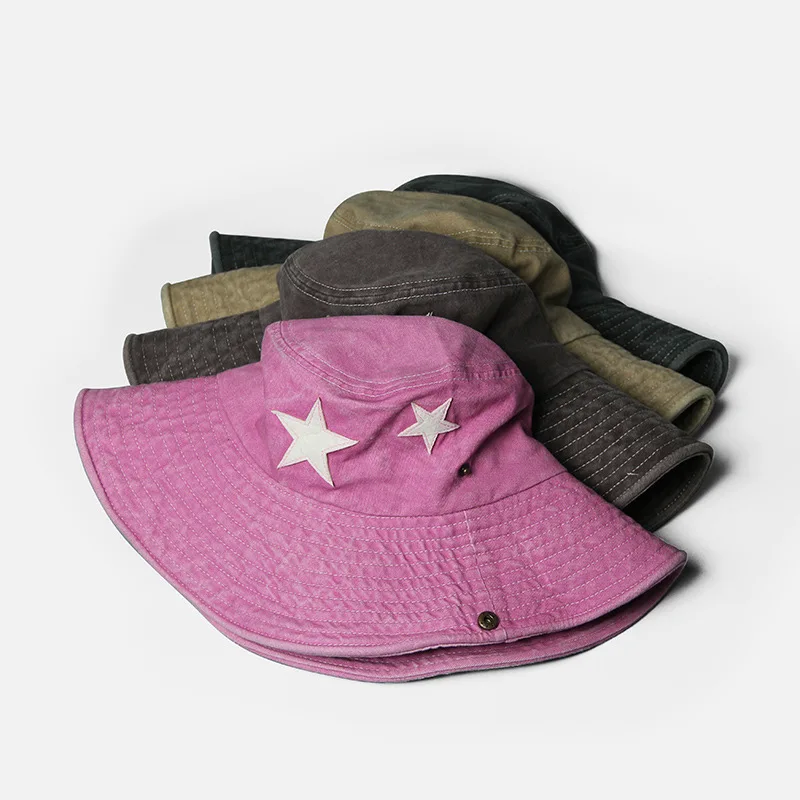 Hot Sale Punk Stars Bucket New Summer Y2K Star Pink Retro Big Brim Outdoors Sun Protection Girl Cowboy Hat Casual Jazz Cap_senzul.com