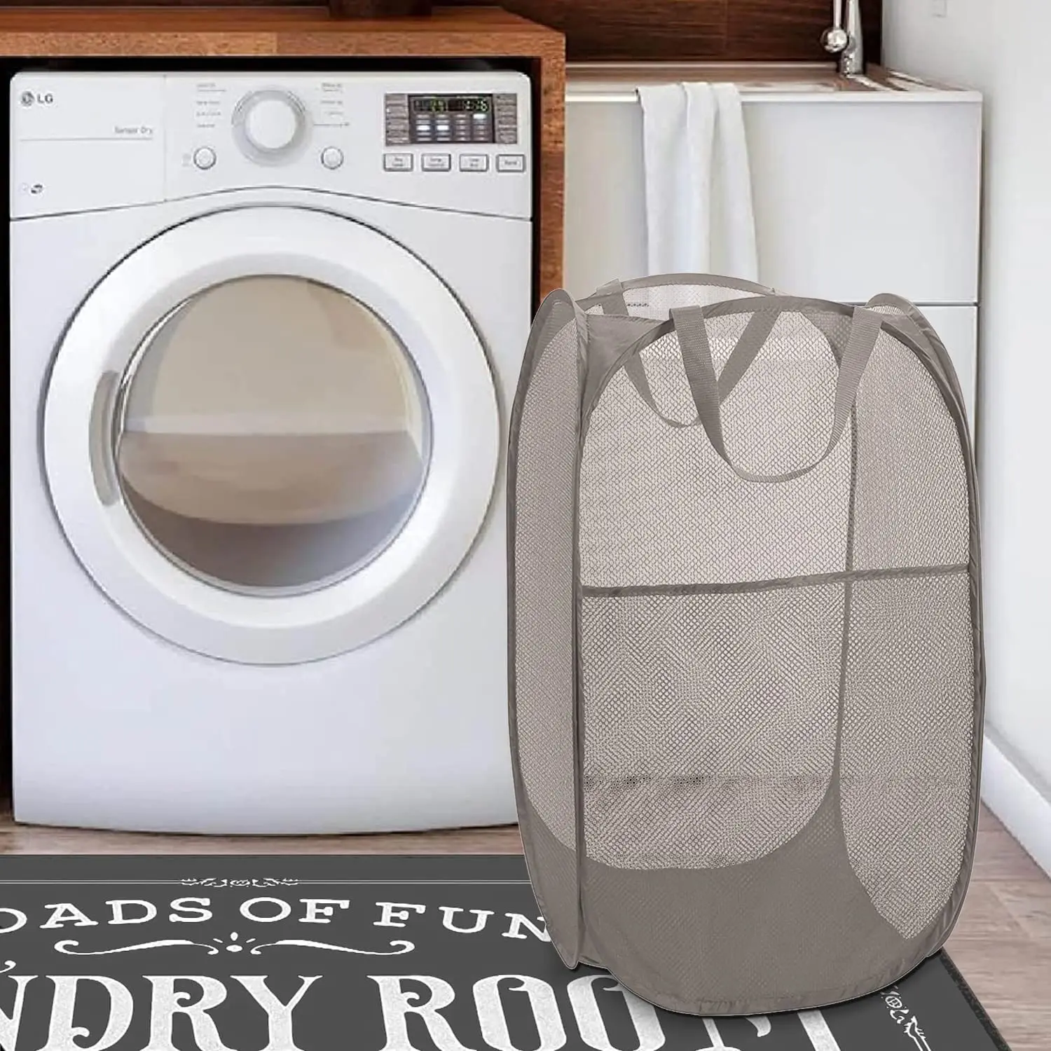 

Folding Laundry Basket with Handle Toy Clothes Storage Basket Hollow Mesh Breathable Household Laundry Hamper Sundries Organizer