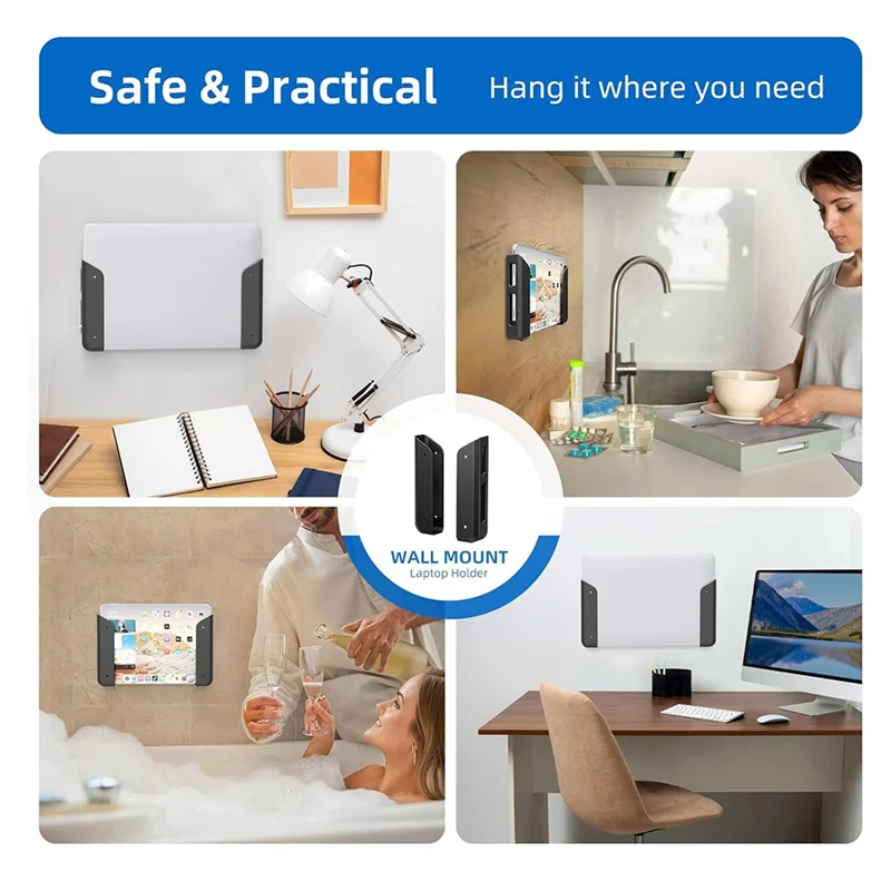 내구성이 뛰어난 2개의 책상 아래 벽 노트북 마운트 홀더(스크래치 방지 패드 포함) - 키보드, 태블릿용 범용, 2개의 책상 아래 벽