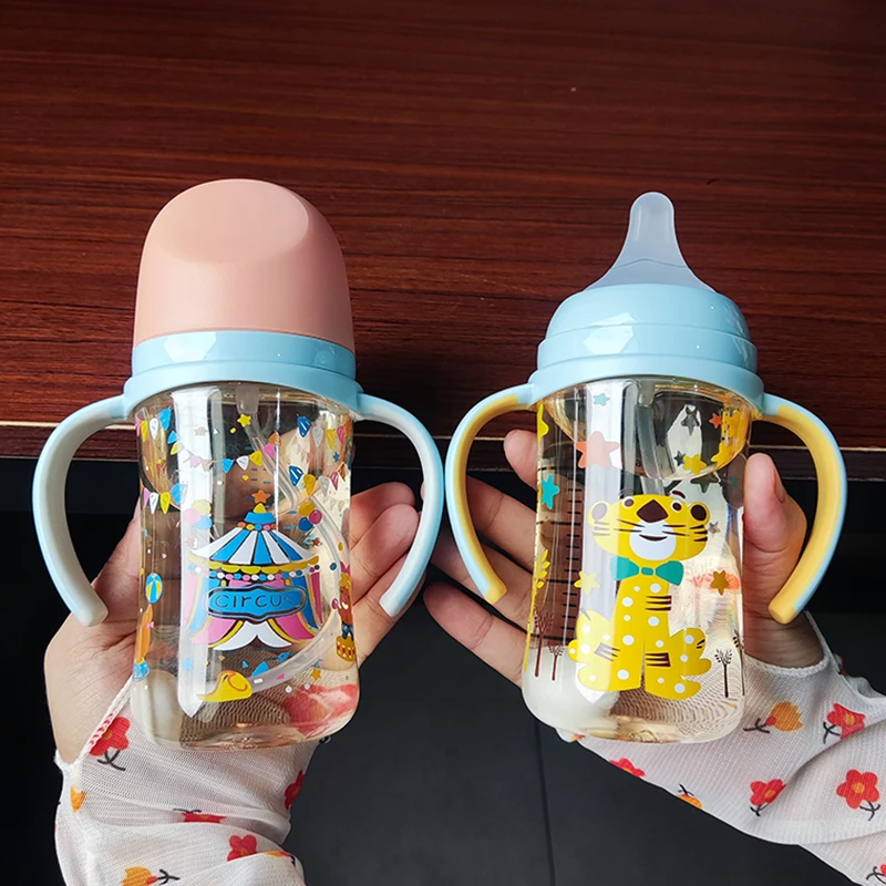 Food-grade Baby Milk Bottle Baby Bottles Cartoon-design Feeding Bottle 7-inch Height Kids Children Bottles Durable