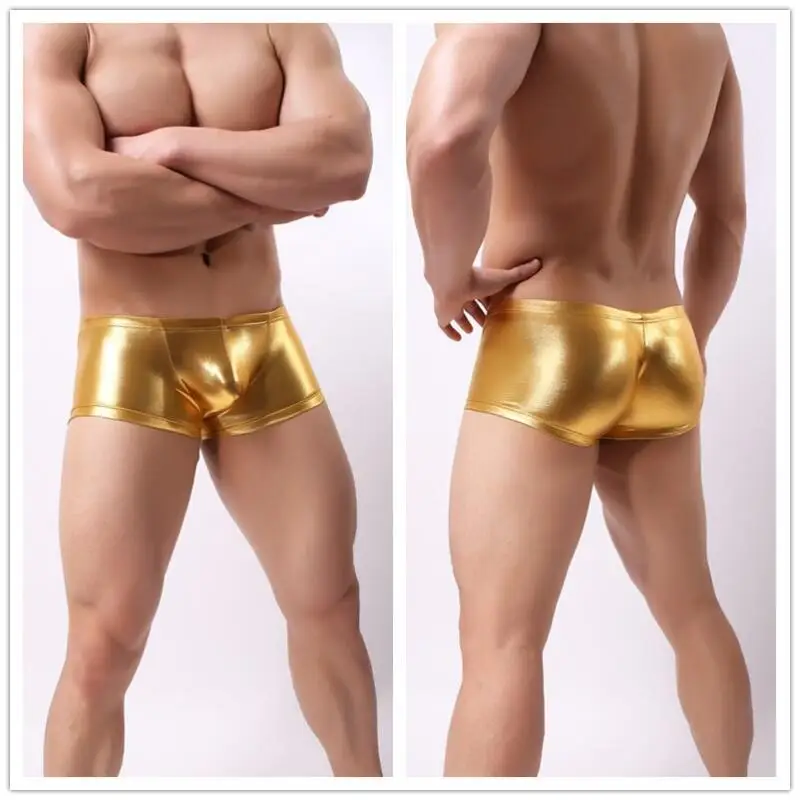 Mens Pu Underwear Boxers Brief Flat Angle Underwear Gay Leather Convex Big Bag Swim Trunk Male Gold Boxer Shorts men underwear