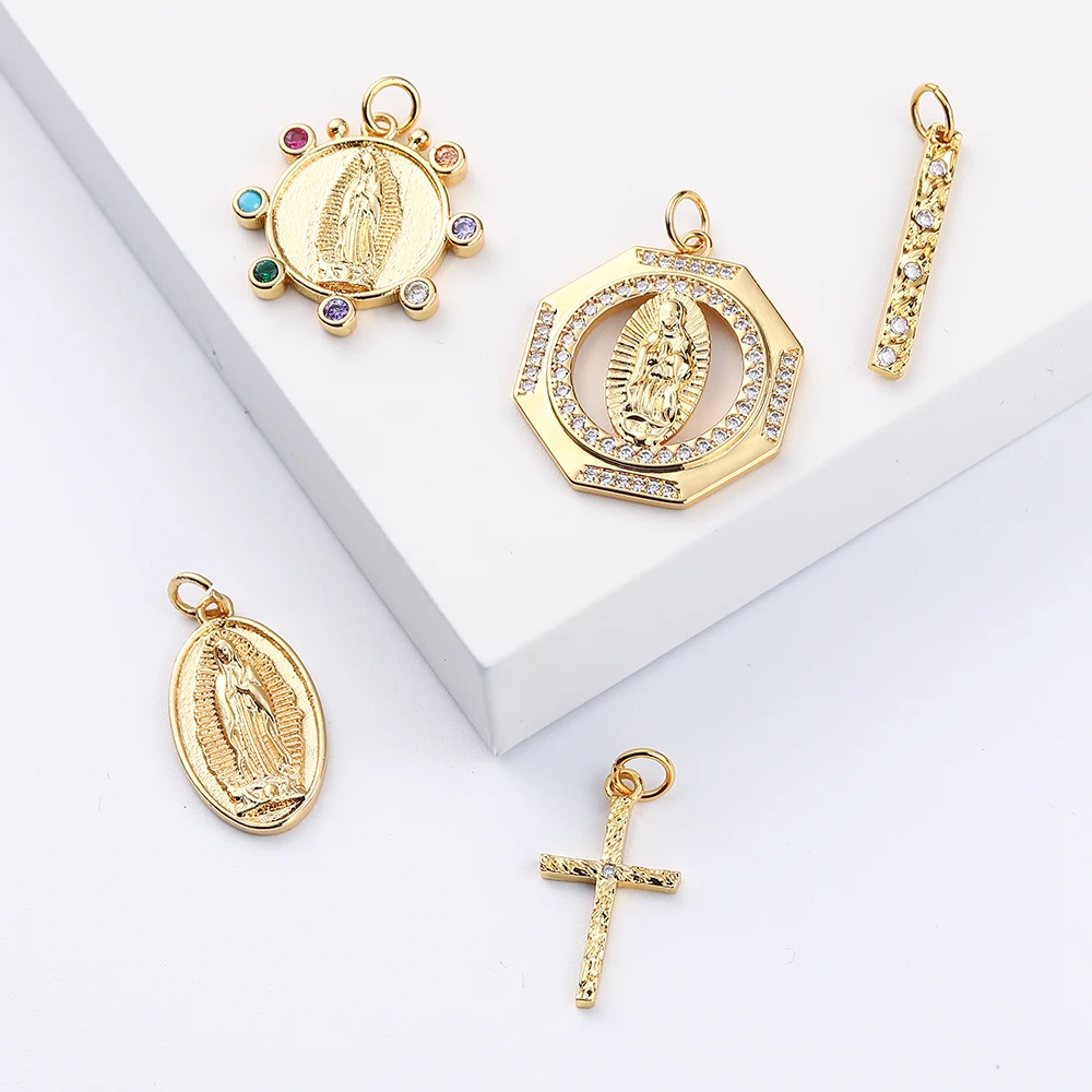 크로스 참 보석 만들기 용품 골드 컬러 우리 레이디 참 펜던트 Diy 디자인 참 귀걸이 목걸이 팔찌 CZ, 쥬얼리 제작 용품