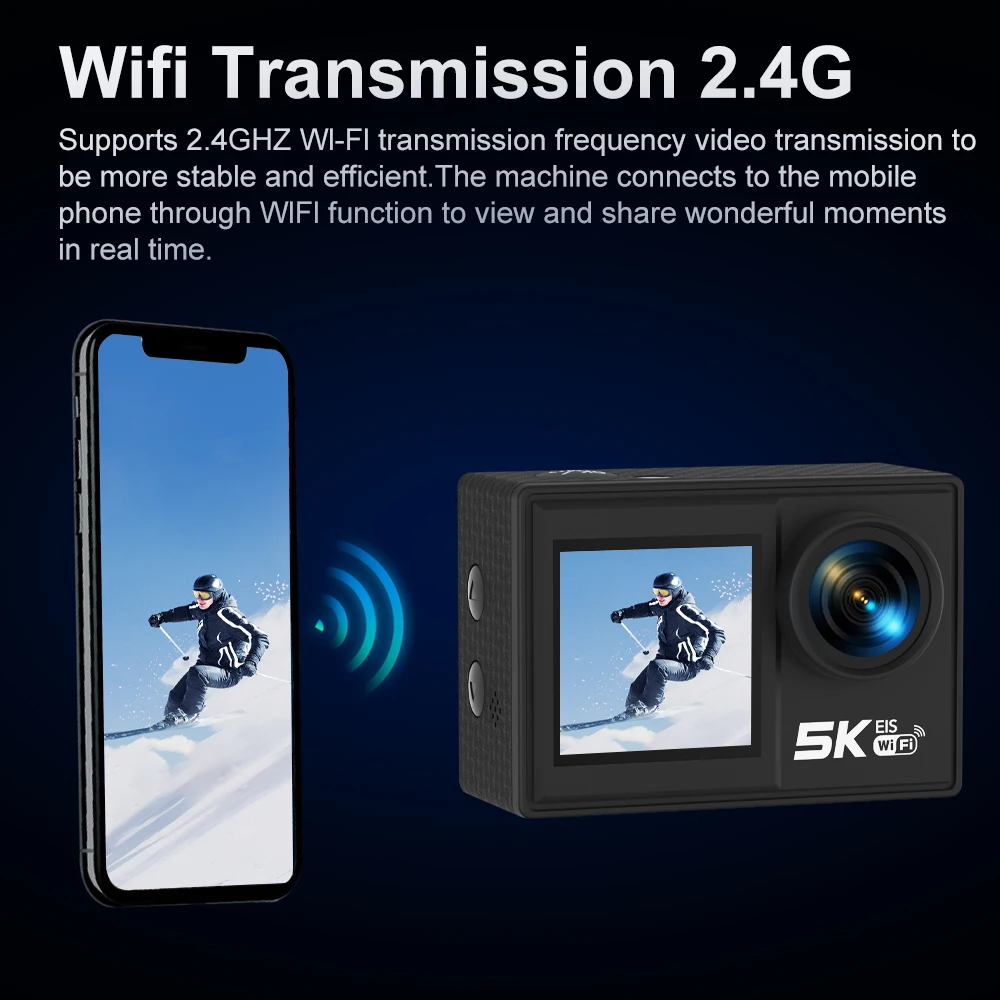 Ourlife MTR41 Action Camera 5K Video 2.00" Touch Screen 5X Zoom 170° 30M Waterproof EIS Action Cam Bicycle Helmet Sports Camera 6