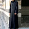 Plain Color Arabic Style Long Hooded Shirt Muslim Robe Men Modest Comfort Loose Fit Casual