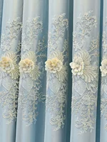 Fabric and Yarn Double-layer Integrated Curtains 1PC High End and Minimalist Embossed Embroidered Curtains 1